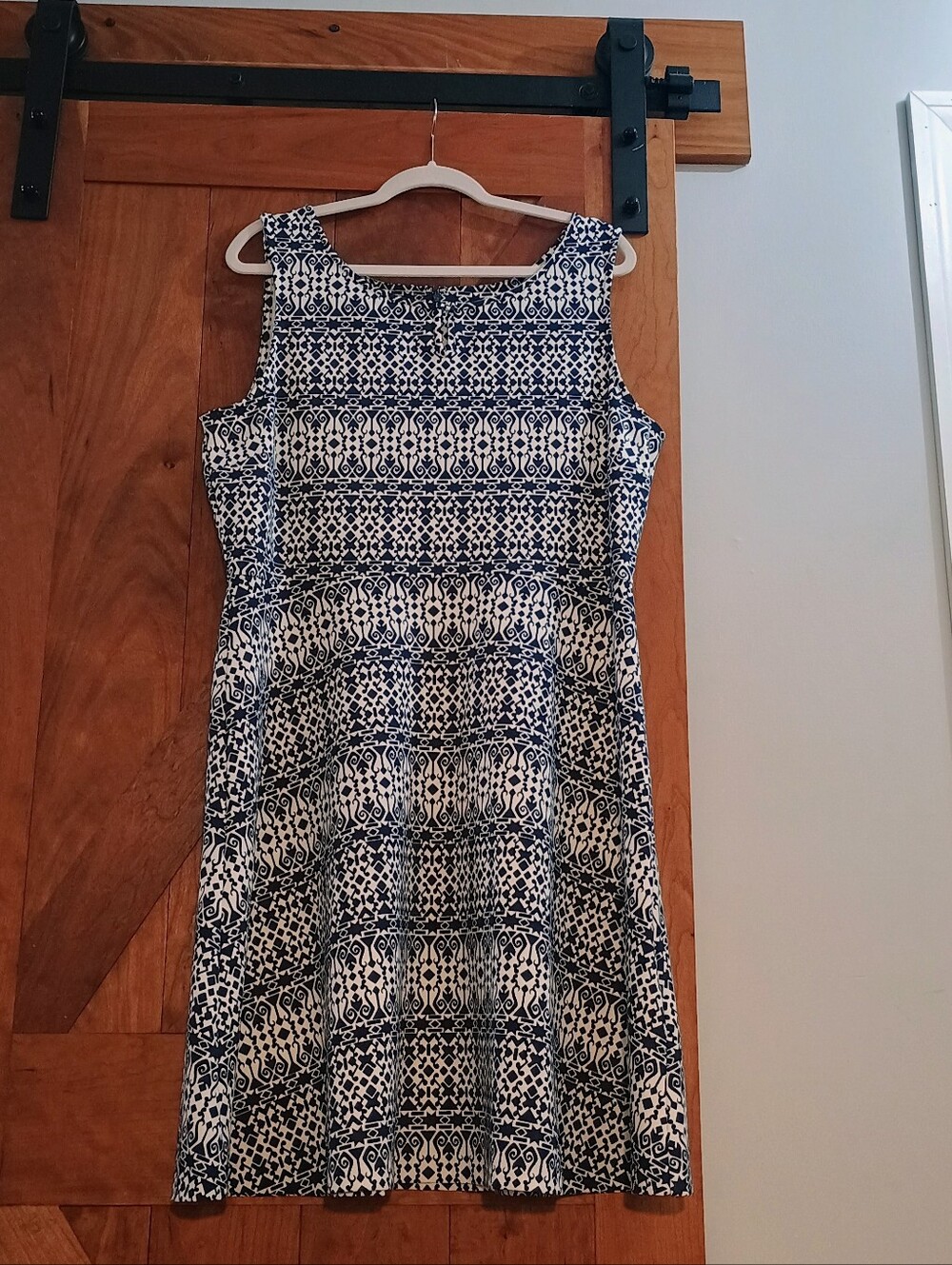 Talbots Dress XL Geometric Navy & White
